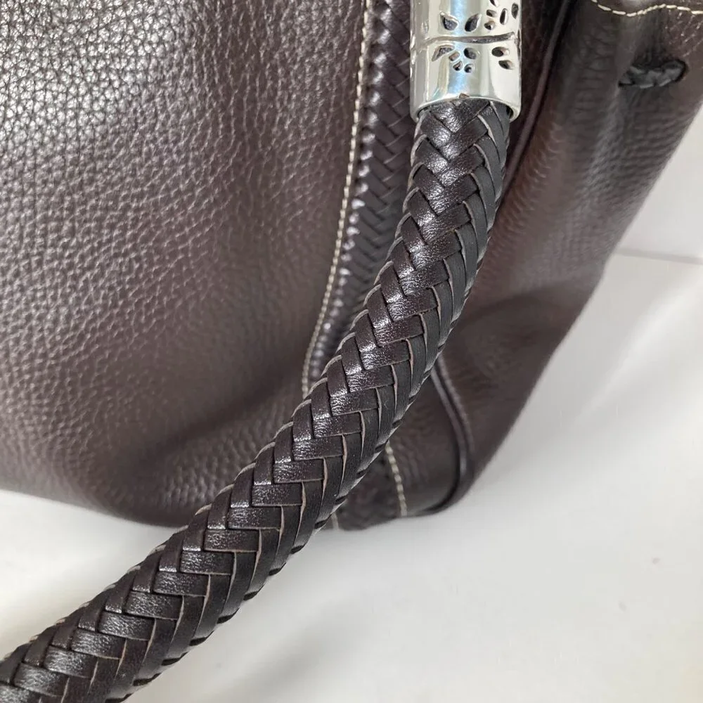 Womens Brighton Brown‎ Leather Bag Purse Magnetic Closure Turquoise Interior